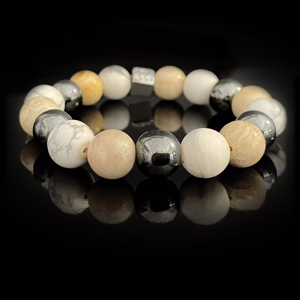 mix-Chrysanthemum-Fossil-Coral-Hematite-Howlite-12mm-Bracelet1