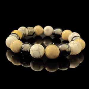 mix Chrysanthemum Fossil Coral & Hematite & Howlite 12mm Bracelet1 copia2