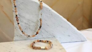 Hematite + Sunstone Bracelet Necklace Set handmade in Rome