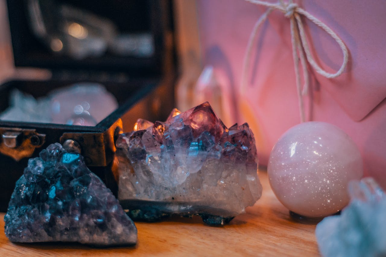 creative Vibrant collection of crystals and minerals showcasing natural beauty and sparkle.
